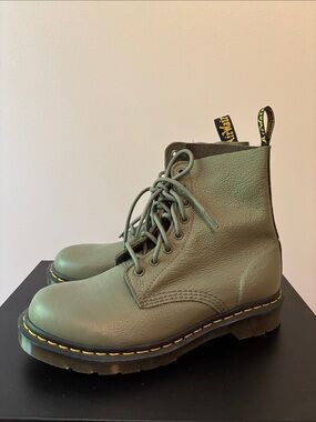 Dr. Martens Olive Green Leather Lace-Up Combat Boots